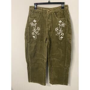 New Jacquie The Label Corduroy Embroidered Barrel Pants, Green Size Large